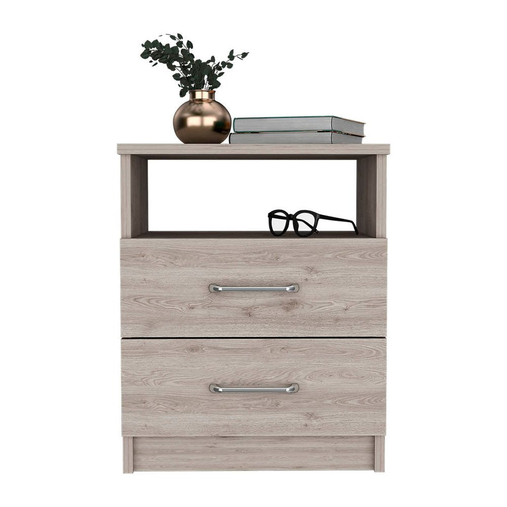 Gray Two Drawer Faux Wood Nightstand - 20-inch