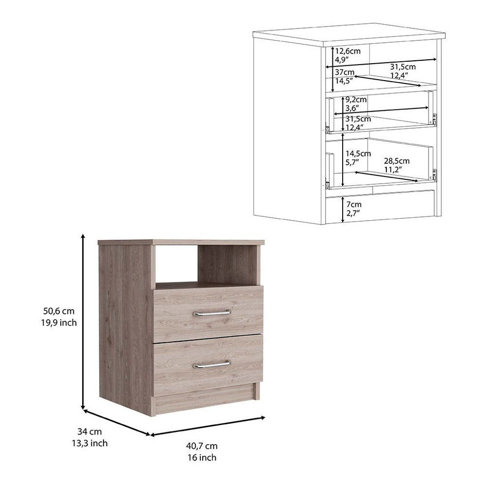Gray Two Drawer Faux Wood Nightstand - 20-inch