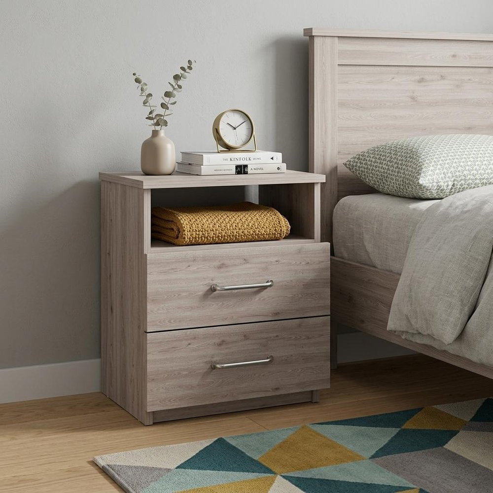 Gray Two Drawer Faux Wood Nightstand - 20-inch