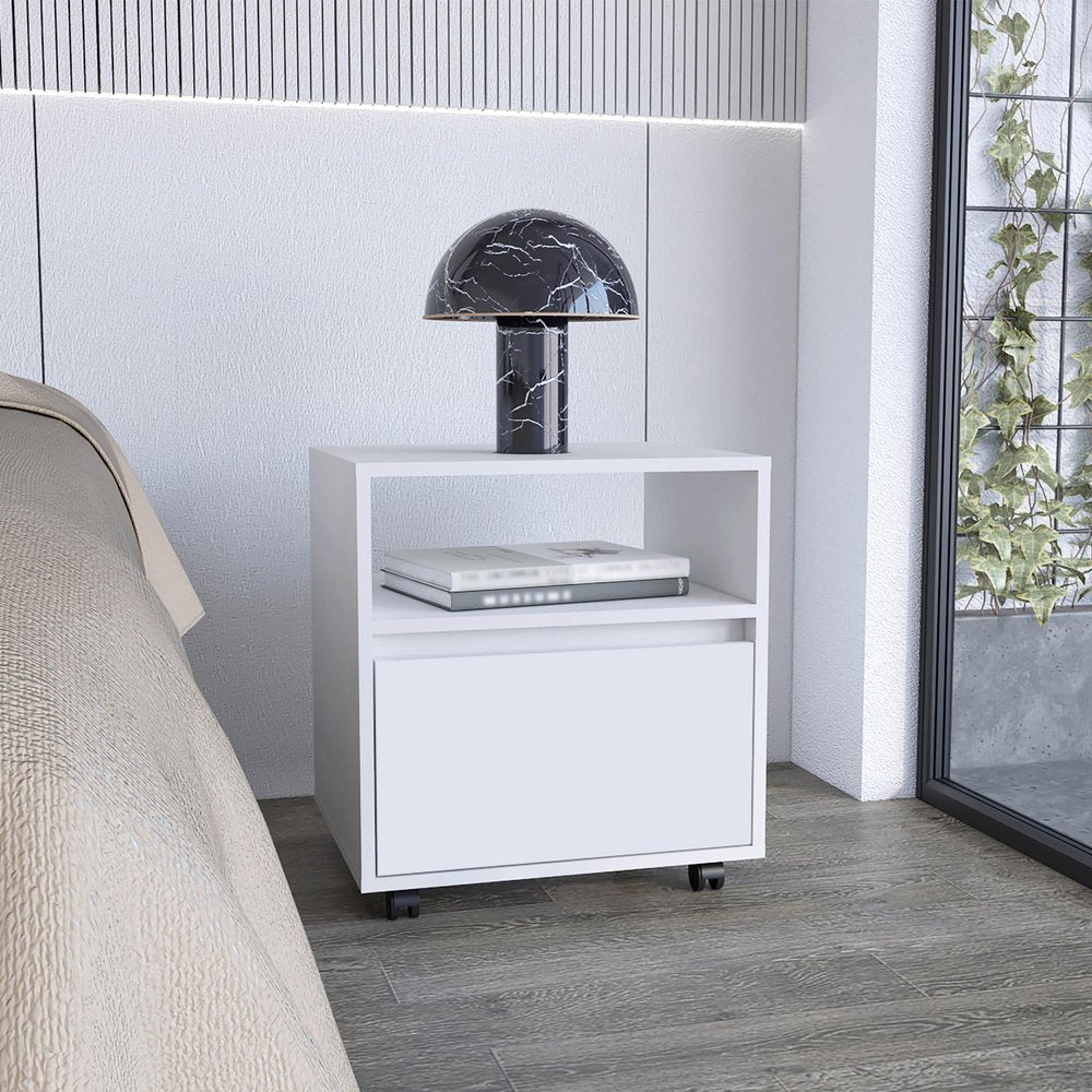 White Wood One Drawer Nightstand - 21-inch