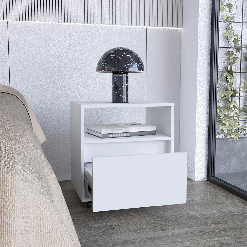 White Wood One Drawer Nightstand - 21-inch