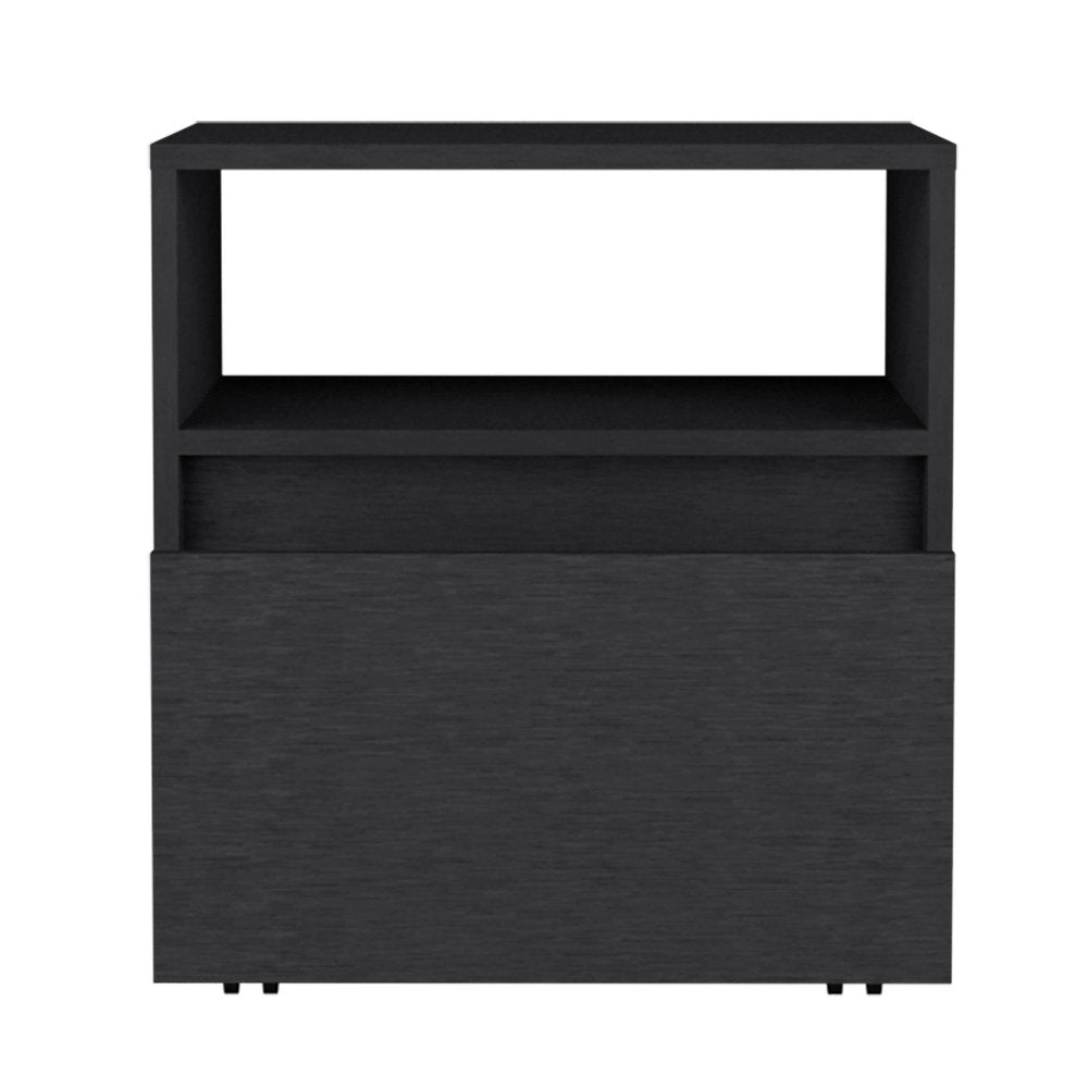 Black Wood One Drawer Nightstand - 21-inch