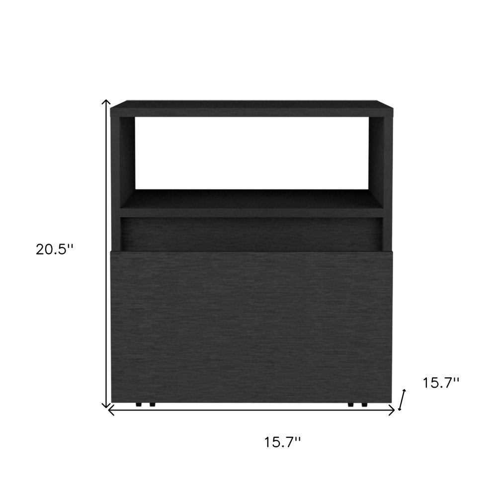 Black Wood One Drawer Nightstand - 21-inch