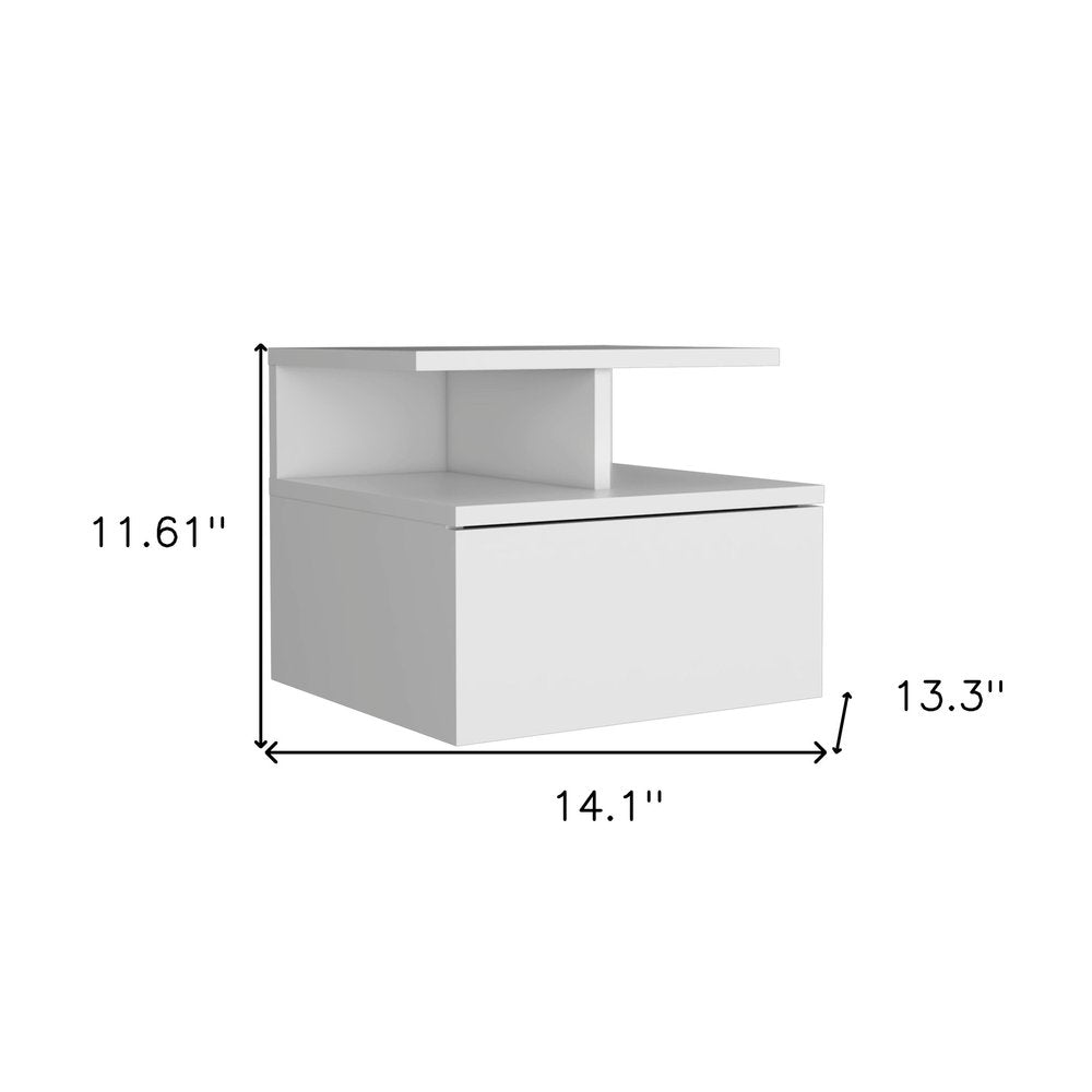 White Wood One Drawer Floating Nightstand - 12-inch
