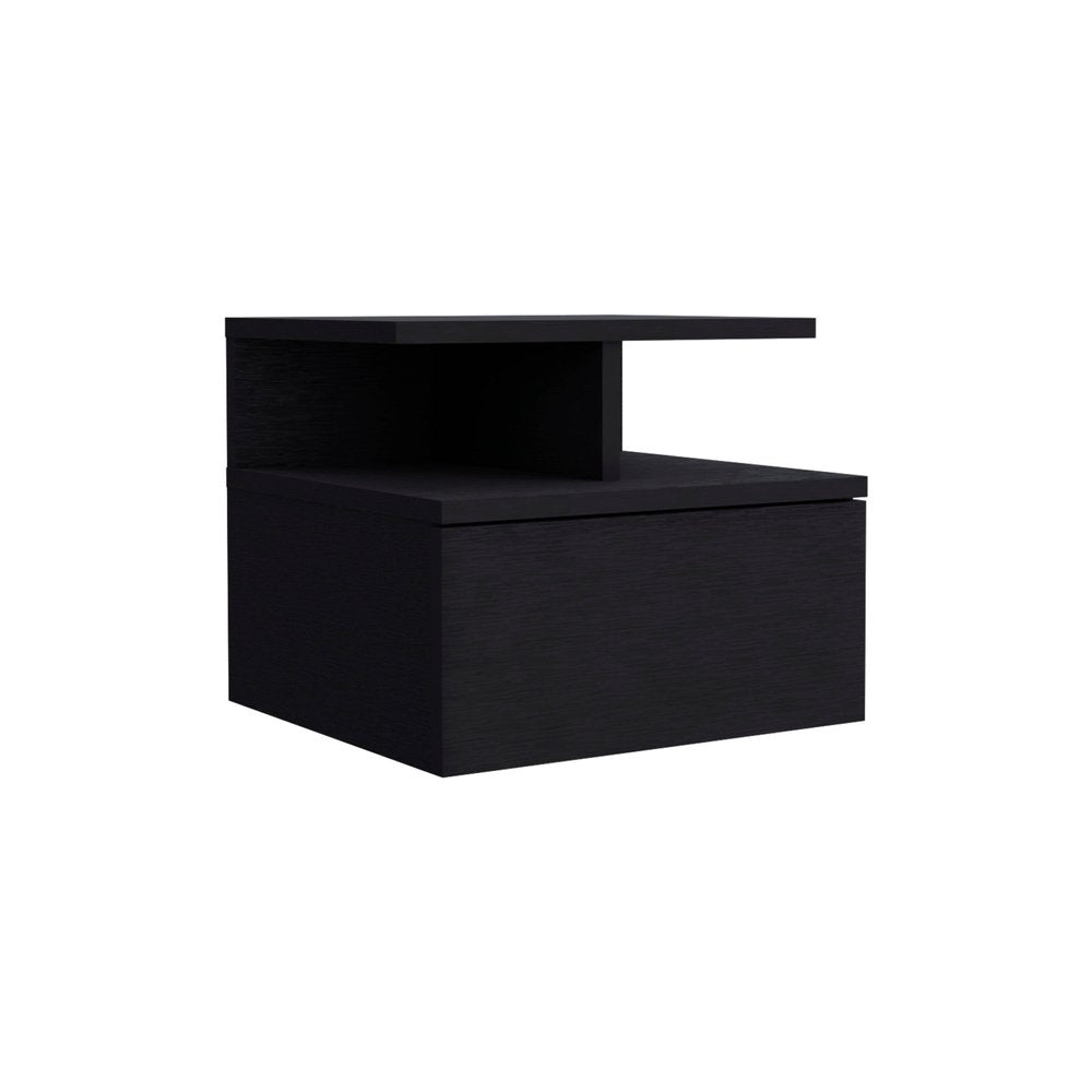 Black Wood One Drawer Floating Nightstand - 12-inch