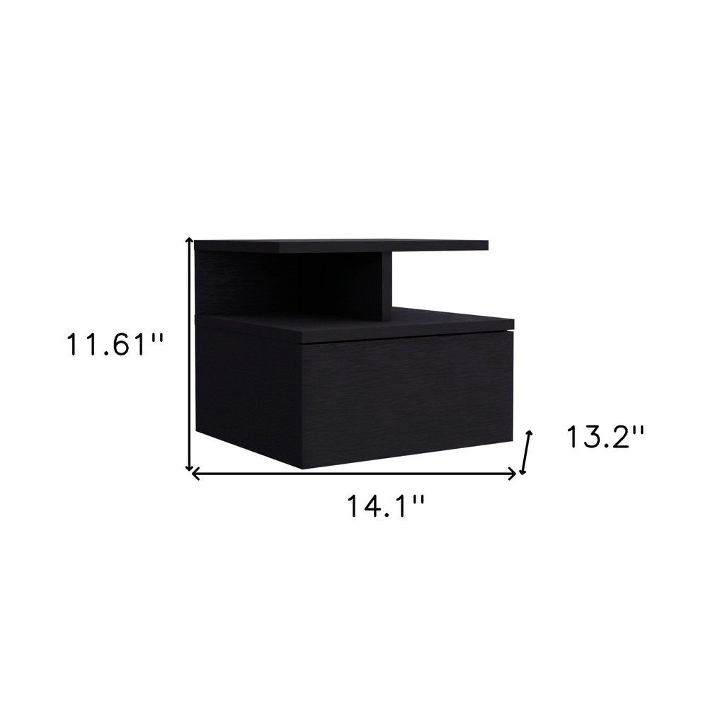 Black Wood One Drawer Floating Nightstand - 12-inch