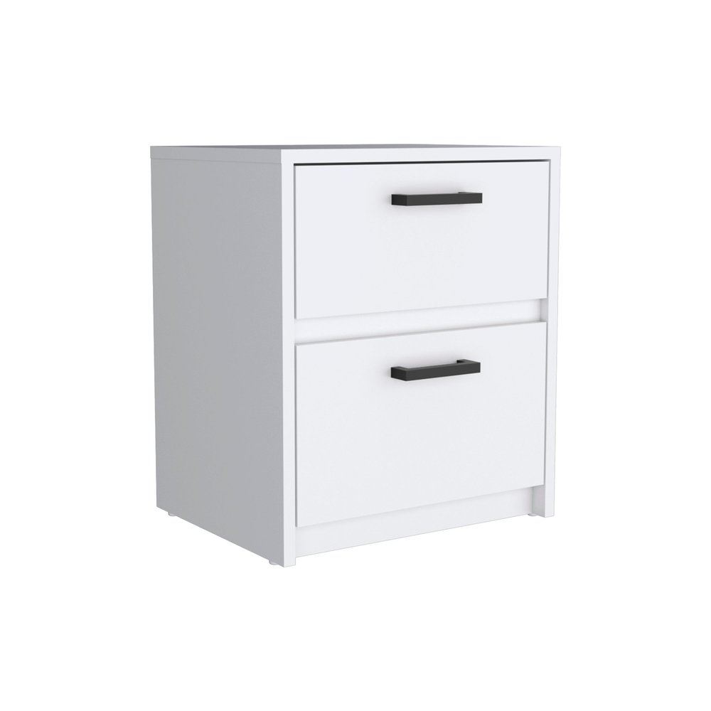White Wood Two Drawer Nightstand - 19-inch
