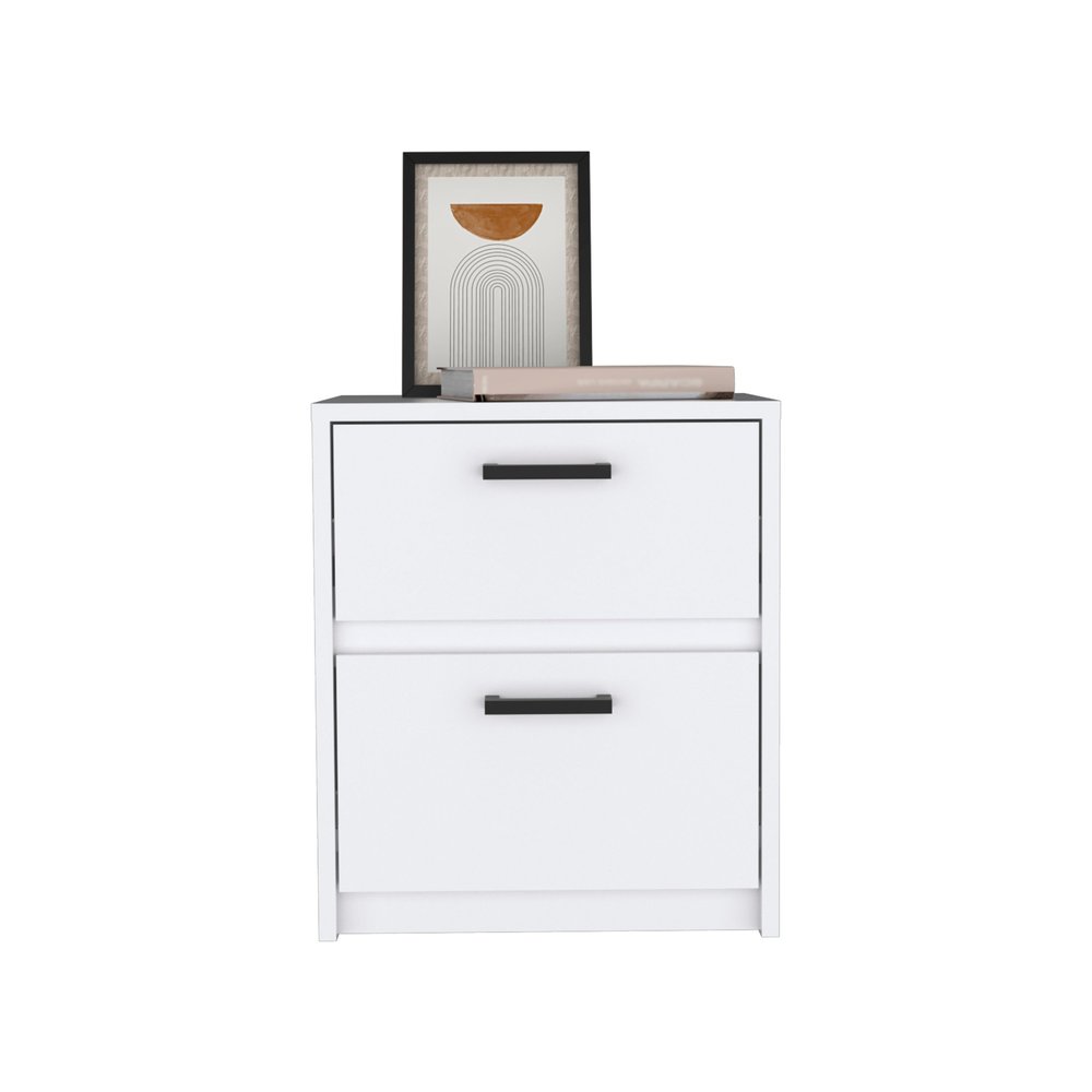White Wood Two Drawer Nightstand - 19-inch