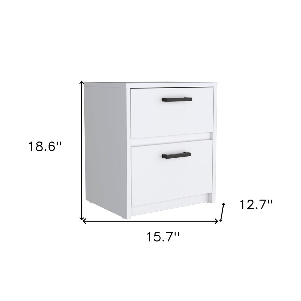 White Wood Two Drawer Nightstand - 19-inch