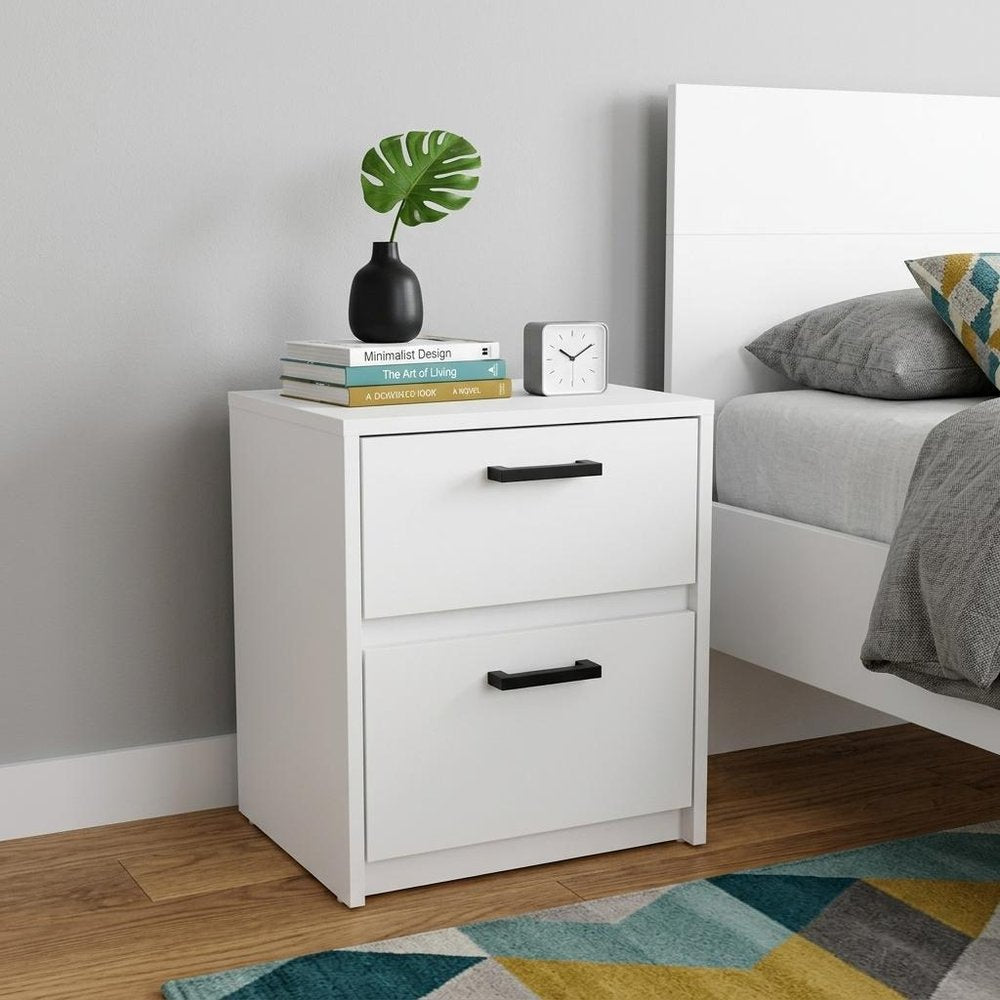 White Wood Two Drawer Nightstand - 19-inch