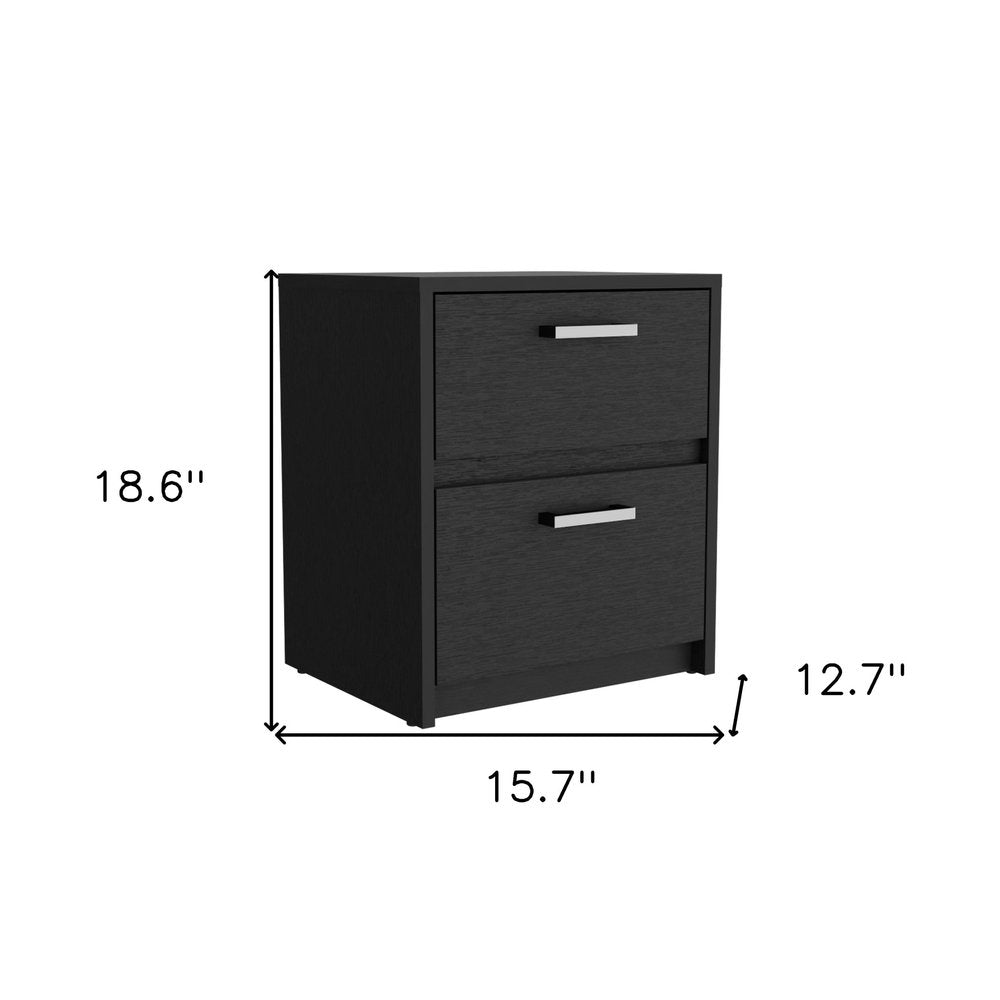 Black Wood Two Drawer Nightstand - 19-inch