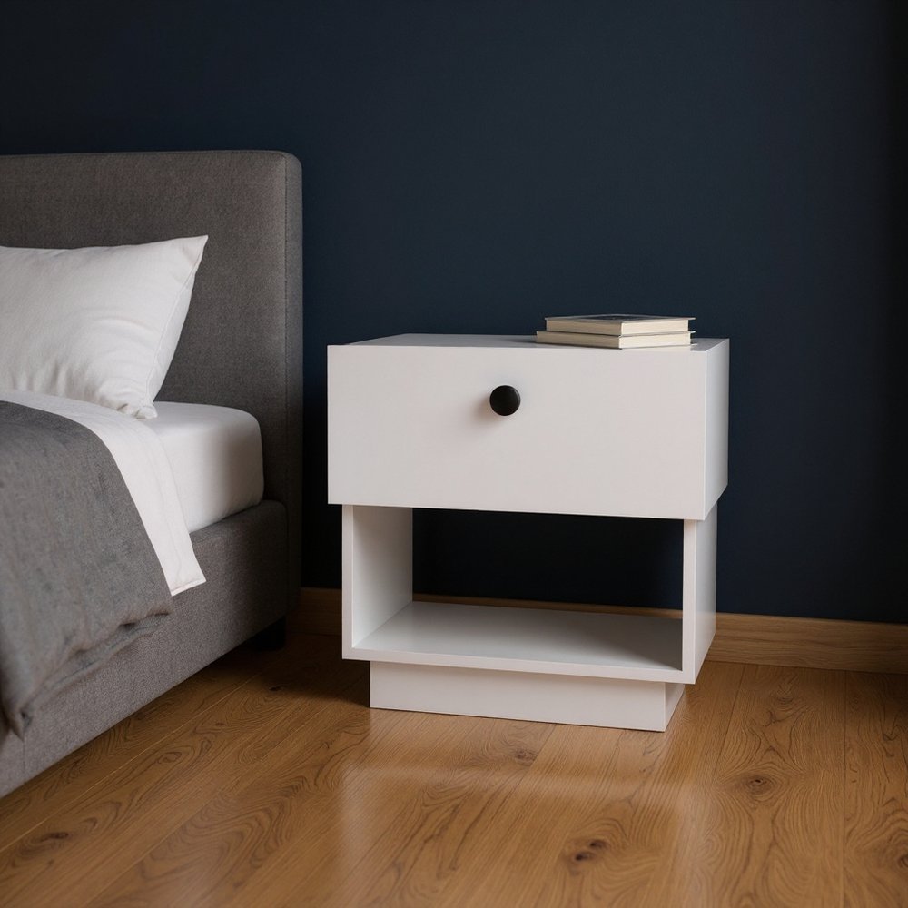 White Wood One Drawer Nightstand - 20-inch
