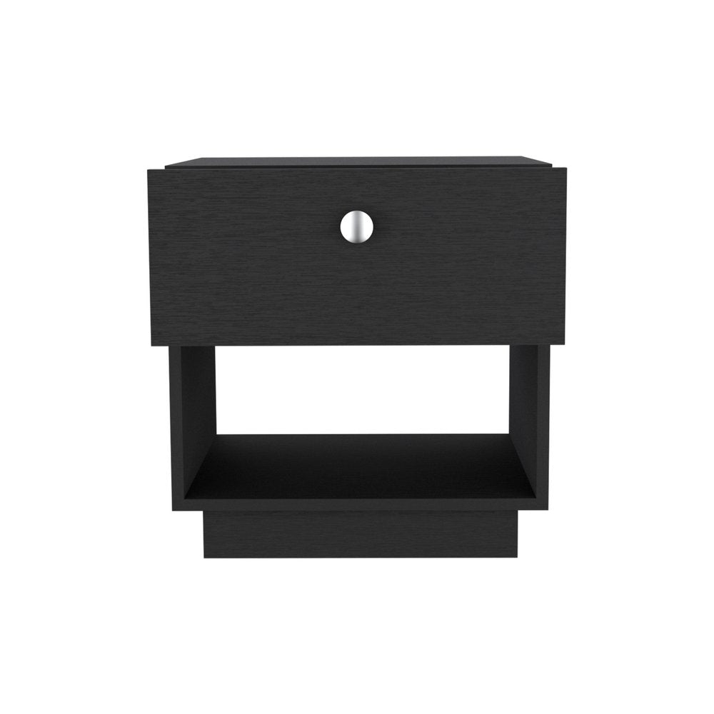 Black Wood One Drawer Nightstand - 20-inch