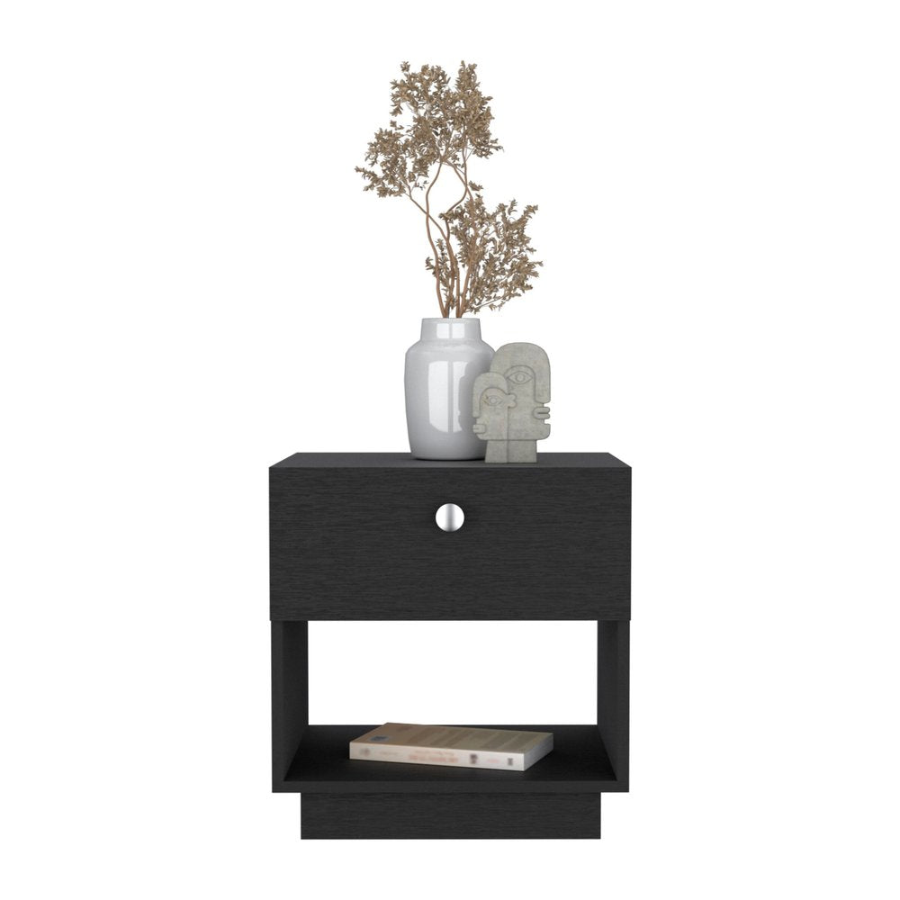 Black Wood One Drawer Nightstand - 20-inch