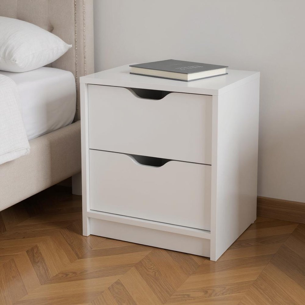 White Wood Two Drawer Nightstand - 19-inch