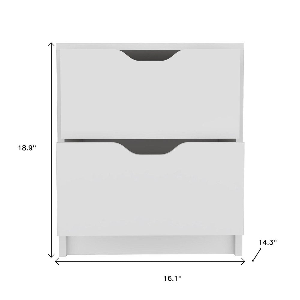 White Wood Two Drawer Nightstand - 19-inch