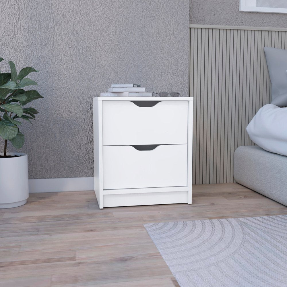 White Wood Two Drawer Nightstand - 19-inch