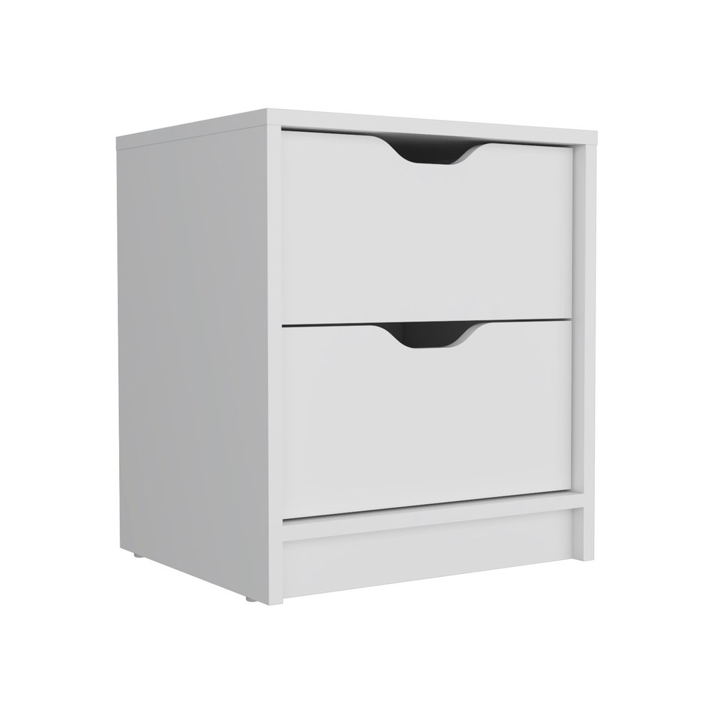 White Wood Two Drawer Nightstand - 19-inch