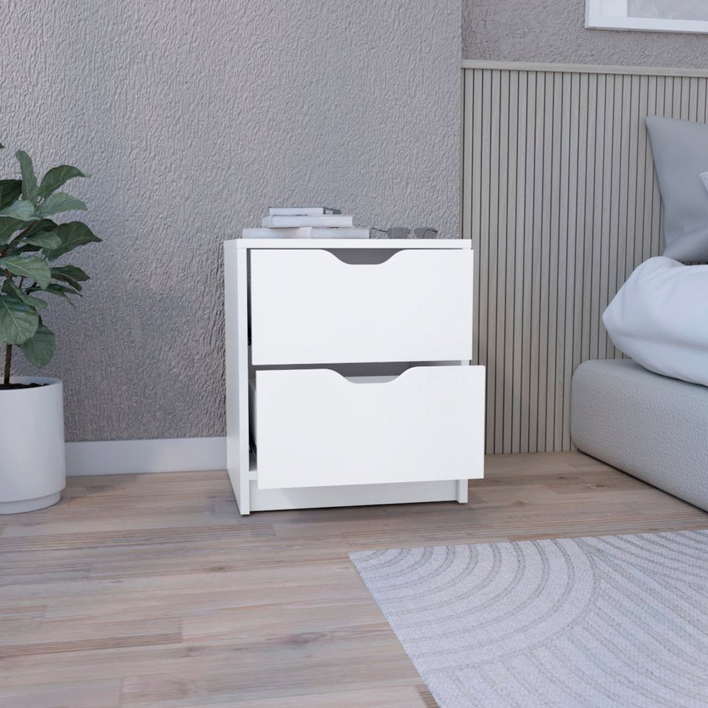 White Wood Two Drawer Nightstand - 19-inch