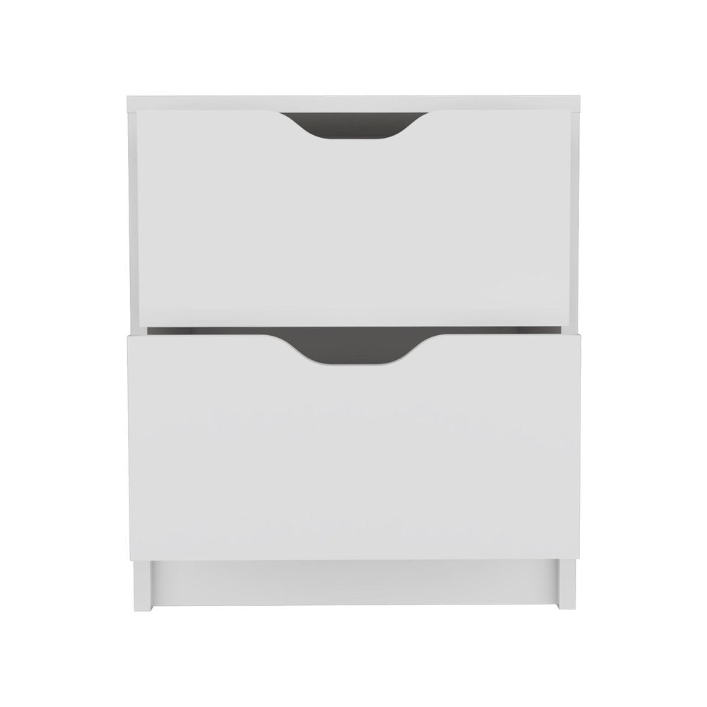 White Wood Two Drawer Nightstand - 19-inch