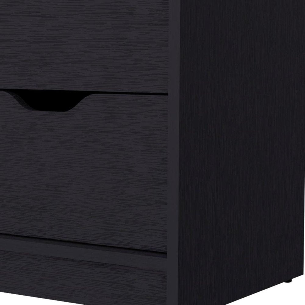Black Wood Two Drawer Nightstand - 19-inch