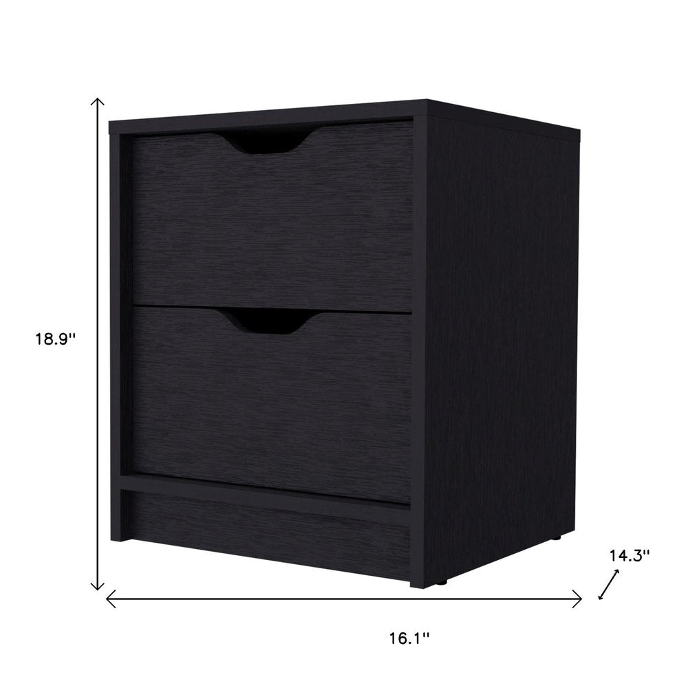 Black Wood Two Drawer Nightstand - 19-inch