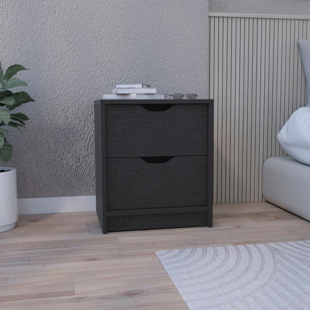 Black Wood Two Drawer Nightstand - 19-inch