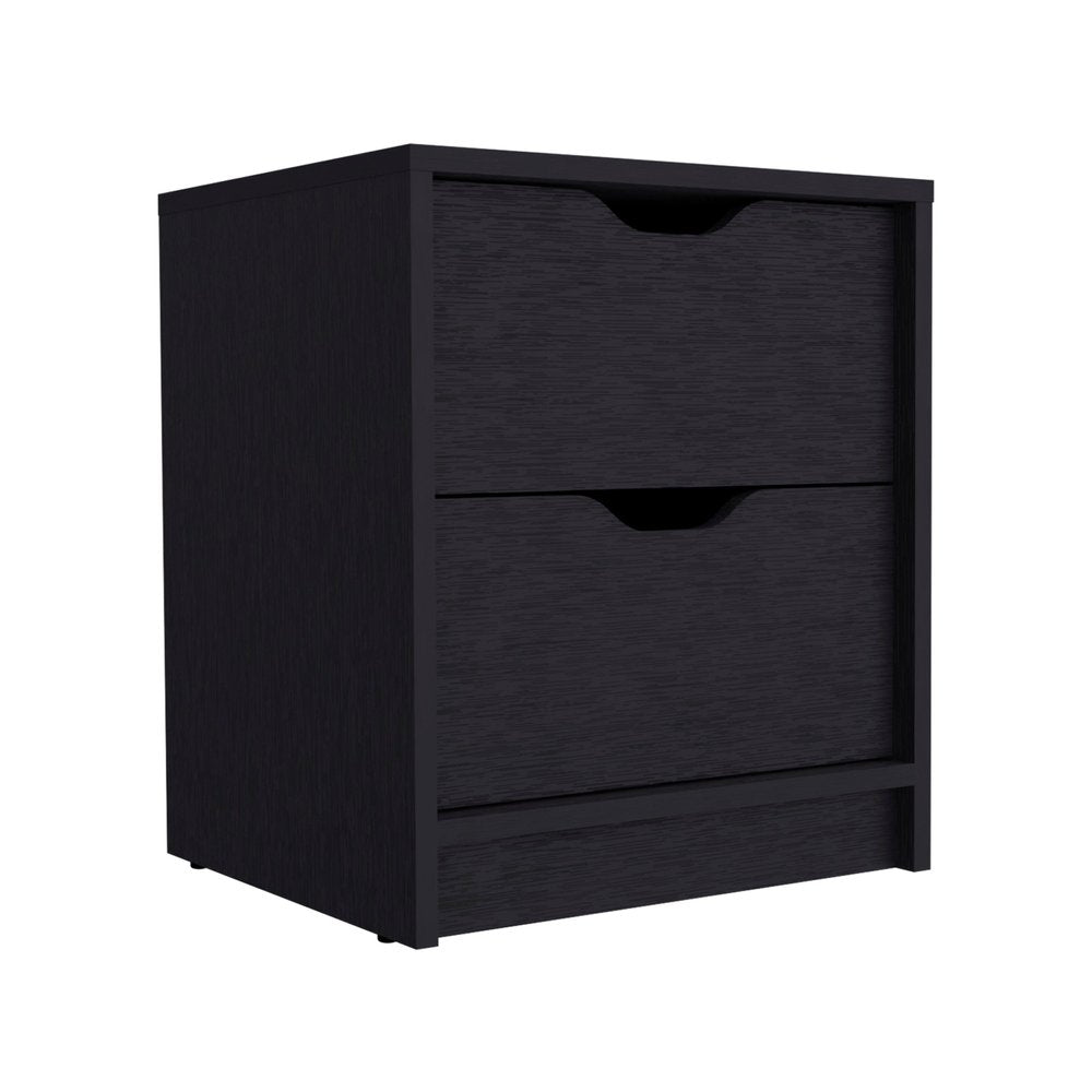 Black Wood Two Drawer Nightstand - 19-inch