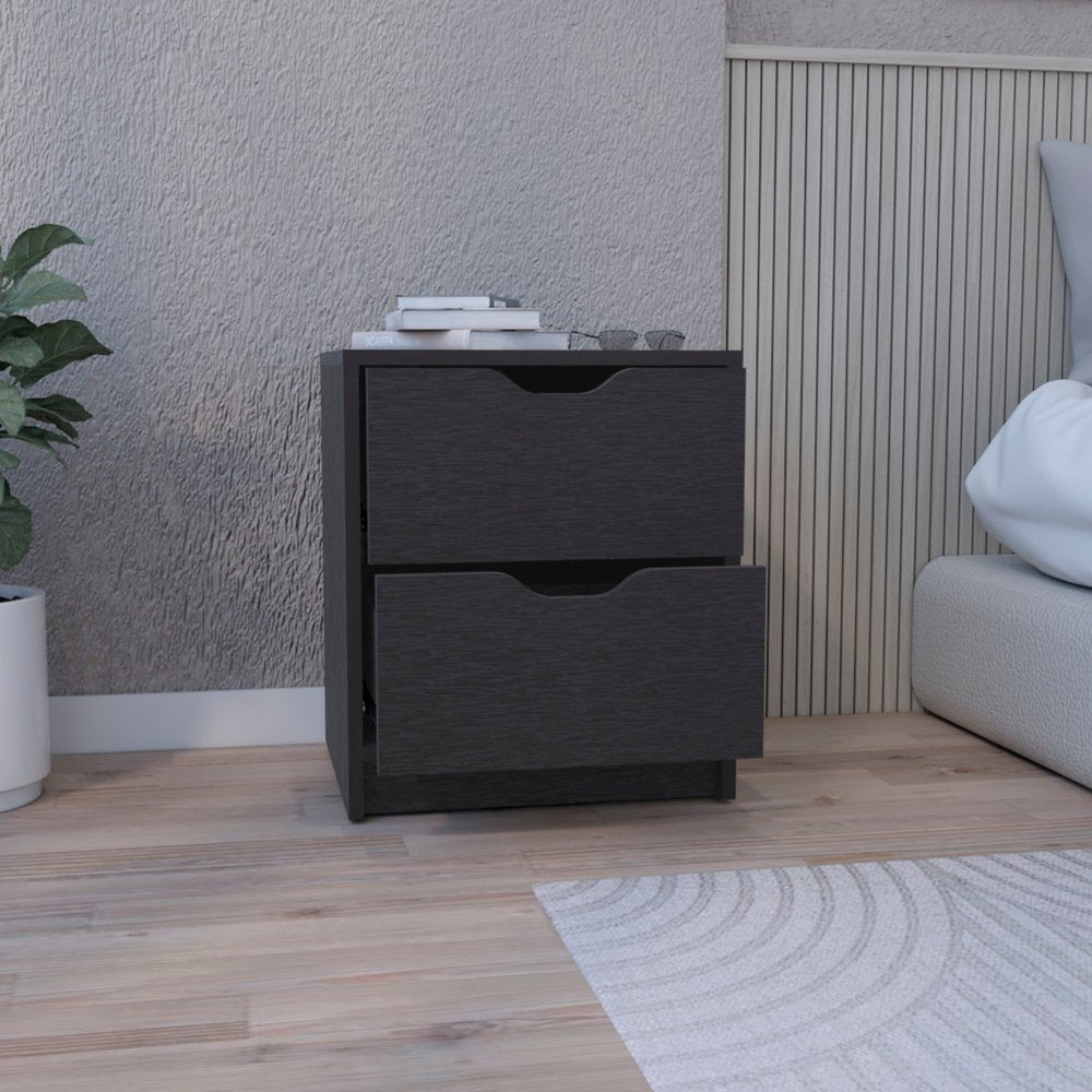 Black Wood Two Drawer Nightstand - 19-inch