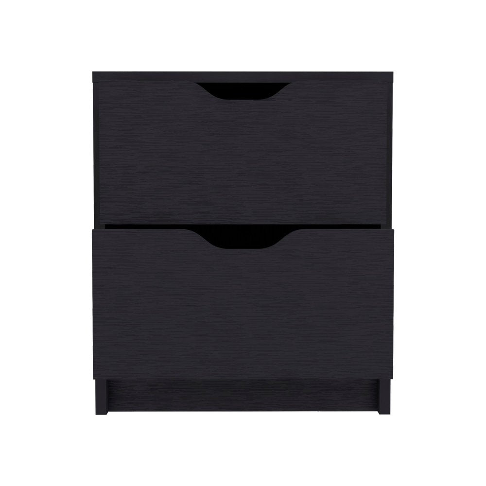 Black Wood Two Drawer Nightstand - 19-inch
