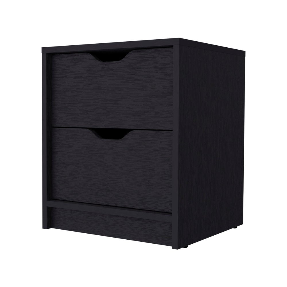 Black Wood Two Drawer Nightstand - 19-inch