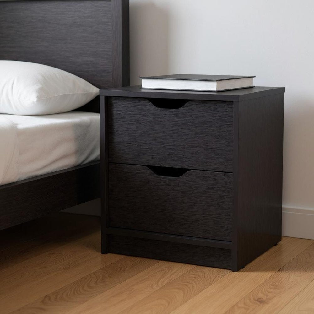 Black Wood Two Drawer Nightstand - 19-inch