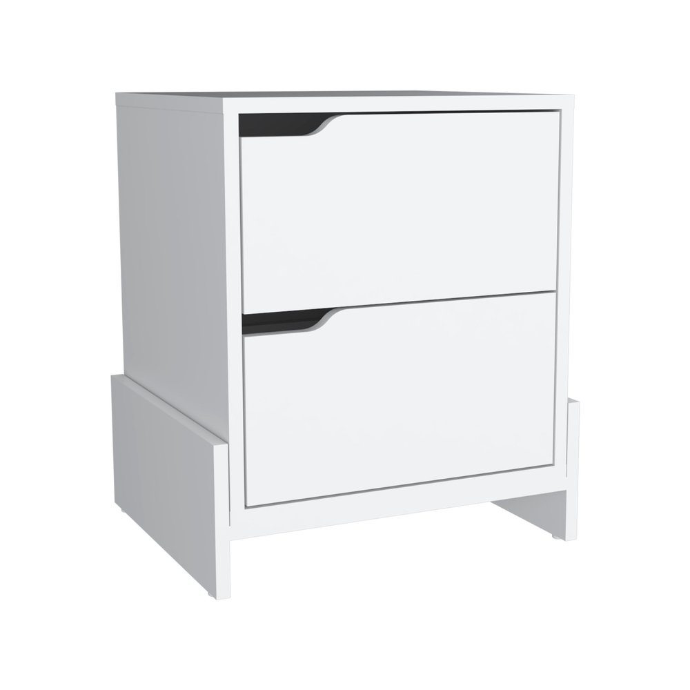 White Wood Two Drawer Nightstand - 20-inch