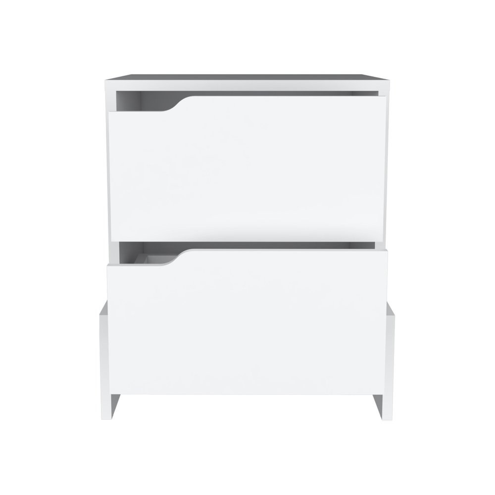 White Wood Two Drawer Nightstand - 20-inch