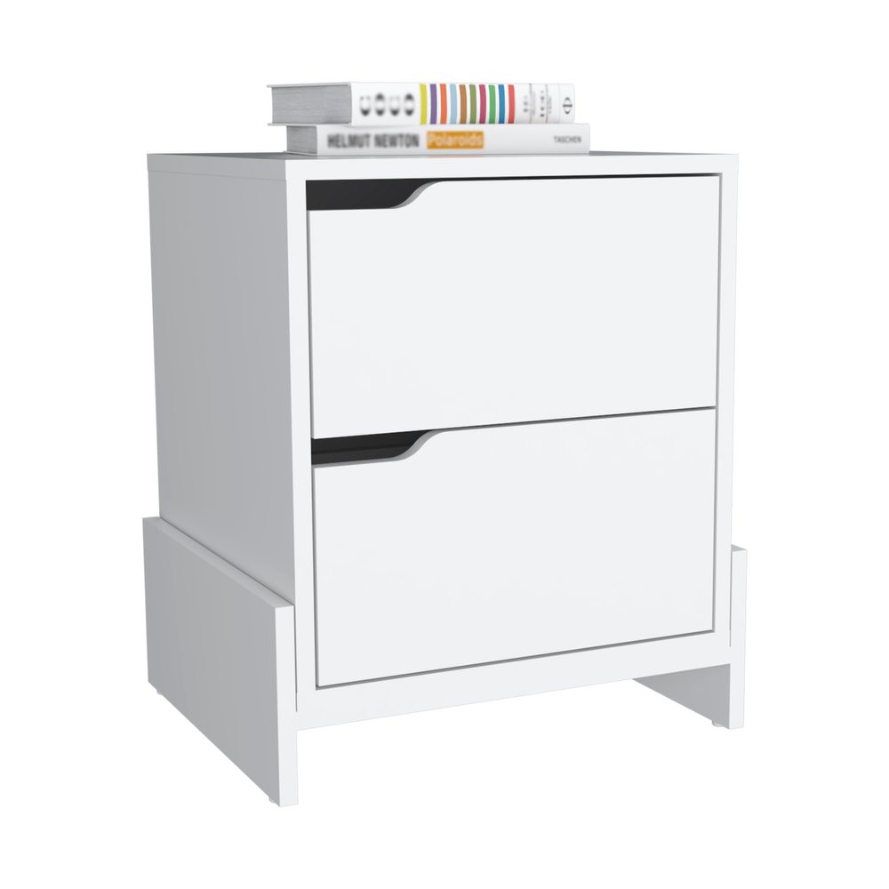 White Wood Two Drawer Nightstand - 20-inch