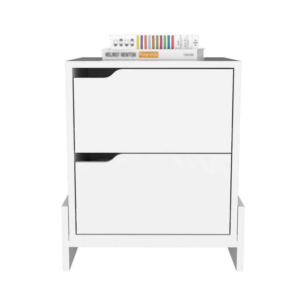 White Wood Two Drawer Nightstand - 20-inch