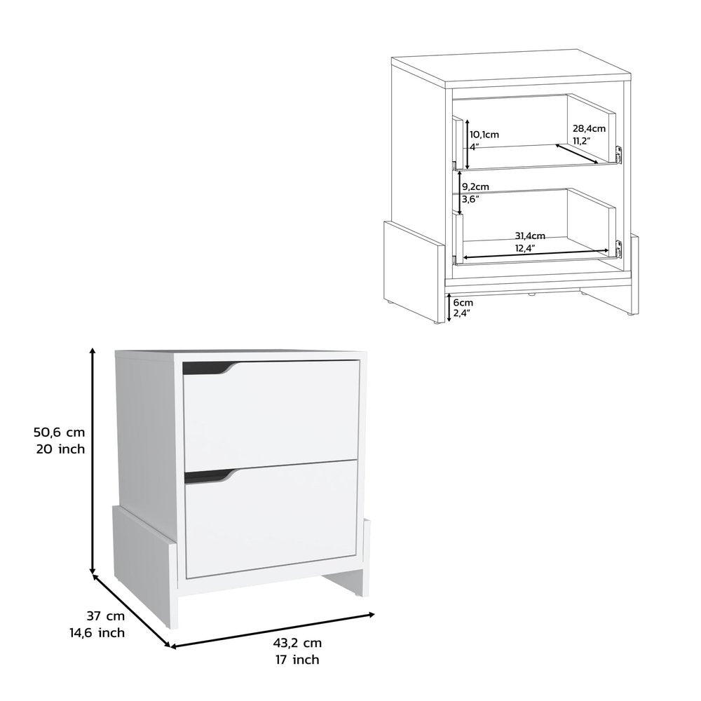 White Wood Two Drawer Nightstand - 20-inch