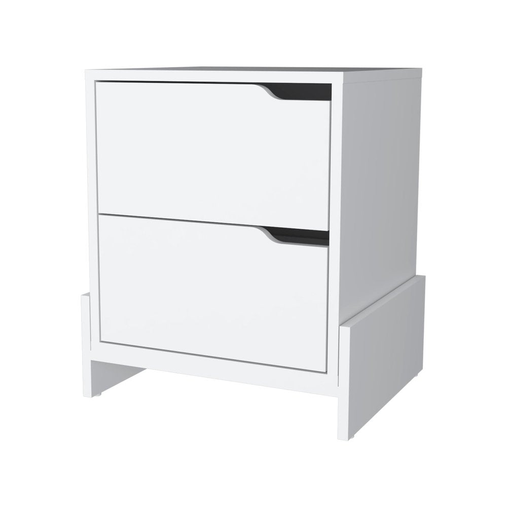 White Wood Two Drawer Nightstand - 20-inch