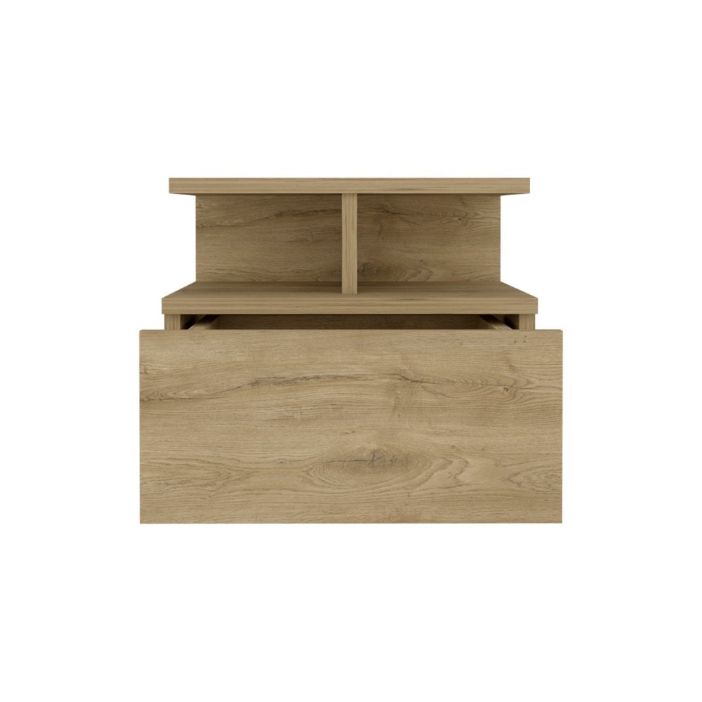 Beige Wood One Drawer Floating Nightstand - 12-inch