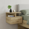 Beige Wood One Drawer Floating Nightstand - 12-inch