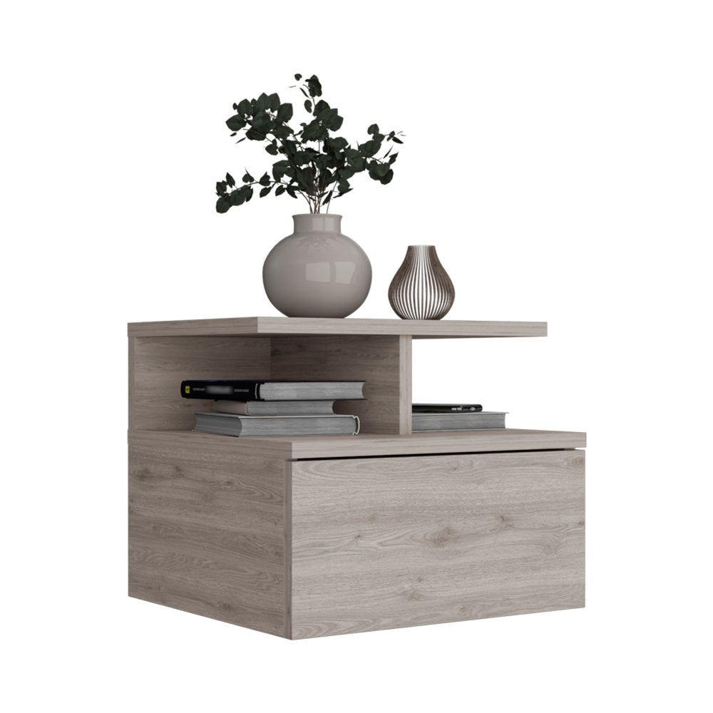 Gray Wood One Drawer Floating Nightstand - 12-inch