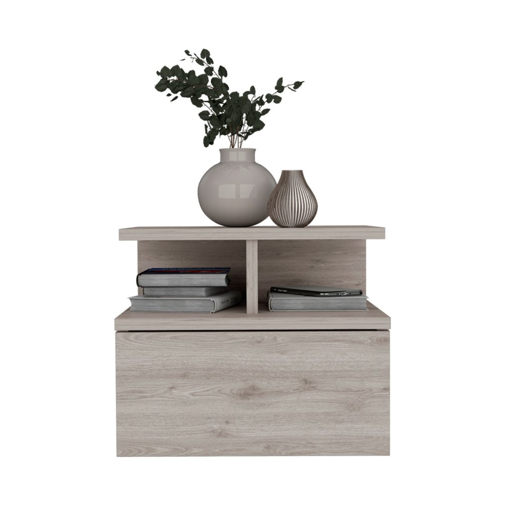Gray Wood One Drawer Floating Nightstand - 12-inch