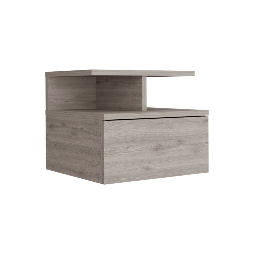 Gray Wood One Drawer Floating Nightstand - 12-inch
