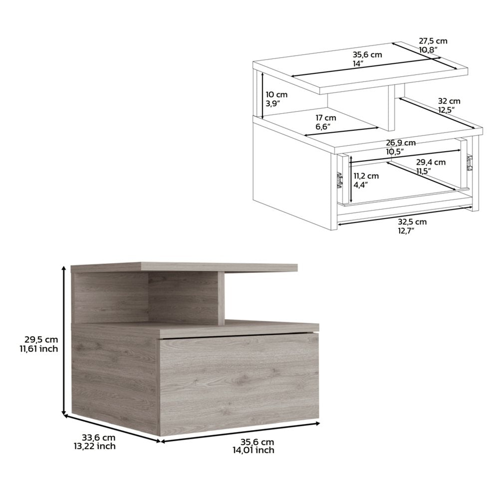 Gray Wood One Drawer Floating Nightstand - 12-inch
