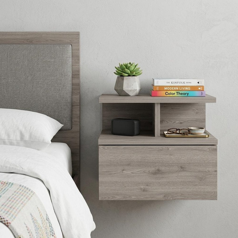 Gray Wood One Drawer Floating Nightstand - 12-inch