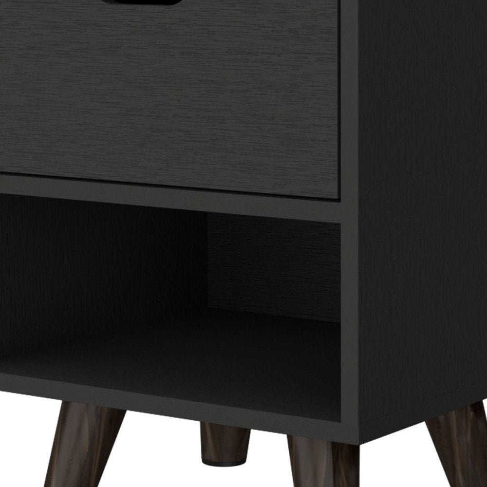 Black Wood One Drawer Nightstand - 19-inch