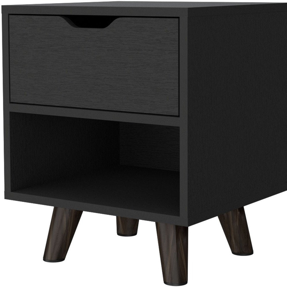 Black Wood One Drawer Nightstand - 19-inch