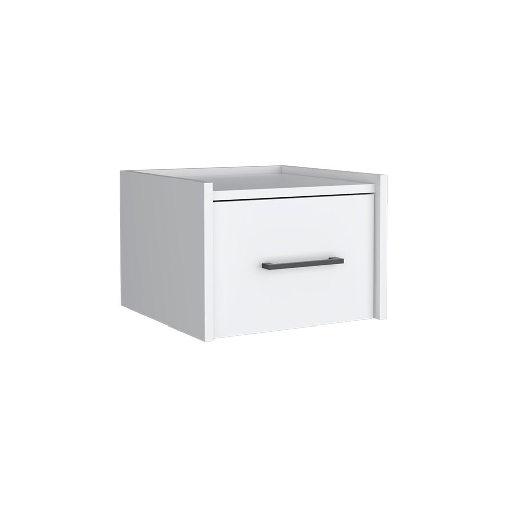 White Wood One Drawer Floating Nightstand - 10-inch