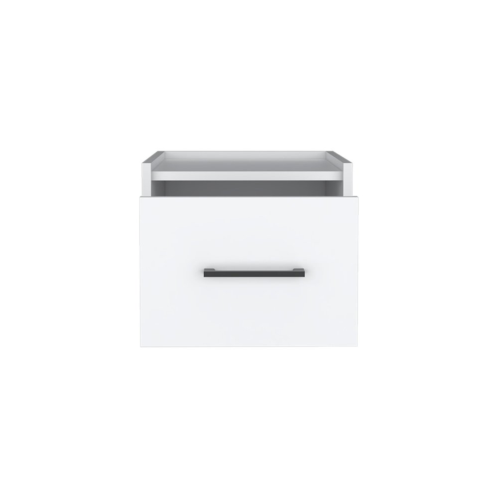 White Wood One Drawer Floating Nightstand - 10-inch