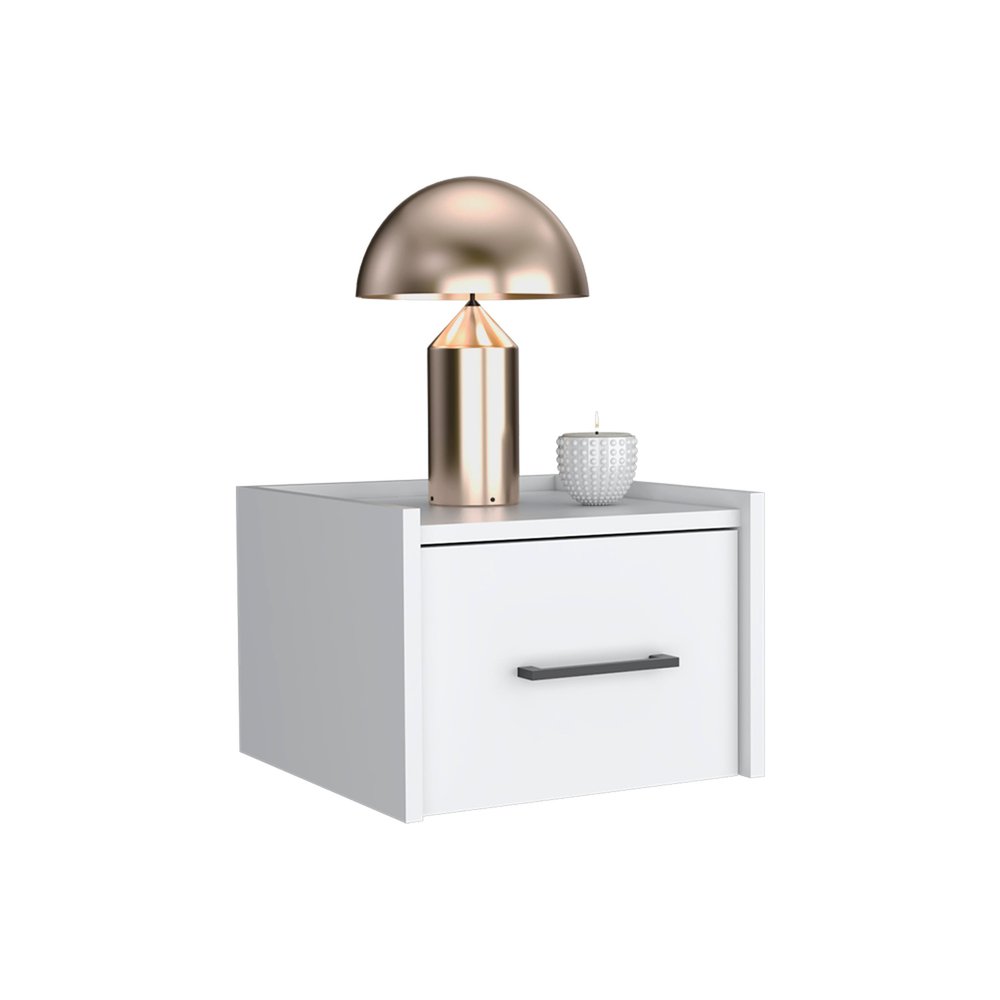 White Wood One Drawer Floating Nightstand - 10-inch